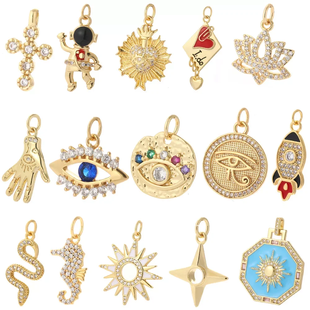 

Cross Heart Turkish Evil Blue Eye Charms Diy Pendant Necklace Earrings Accessories Make Gold Charms for Jewelry Making Phone