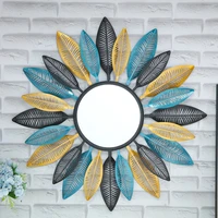 fashion creative wall stickers metal wrought iron room decoration hd mirror home accessories modeling beautiful wall mirror