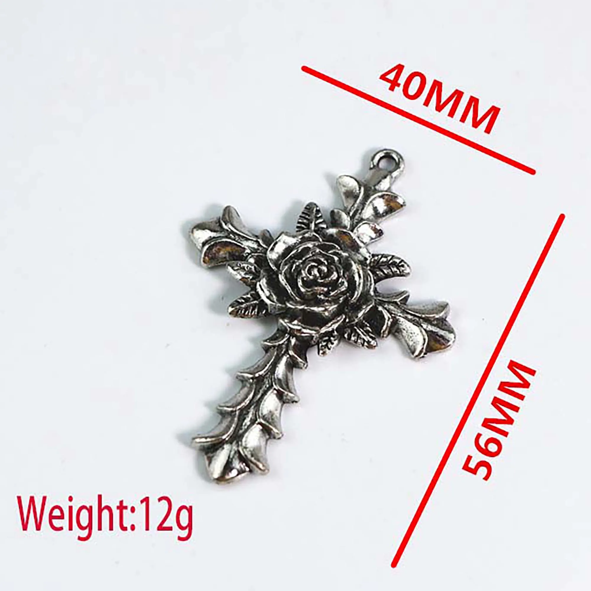 1PCS 56x40mm Silver Vintage Rose Shape Cross Pendants DIY Men and Women Necklace Bracelet Jewelry Charm Accessories