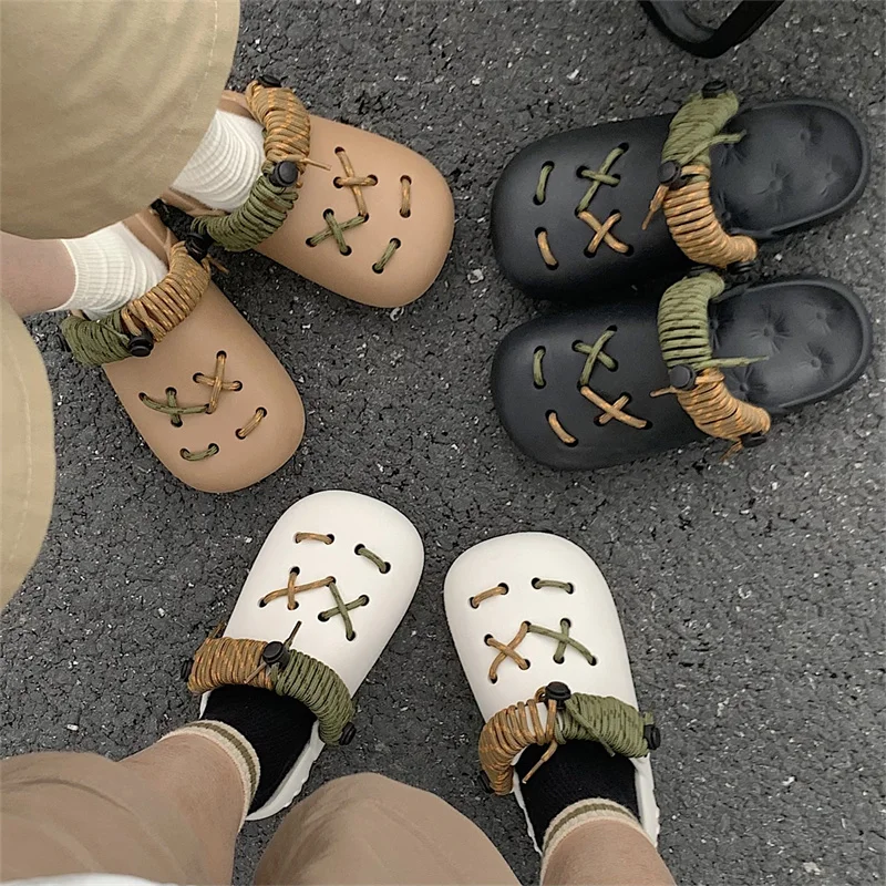 Retro Designer Shoes Women Casual Personality Slides EVA Quality Thick Slippers Lady Non-Slip Sandals Beach Garden Slippers Man