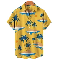 2022 summer mens hawaiian shirt coconut tree print fashion loose casual short sleeve beach top 5xl
