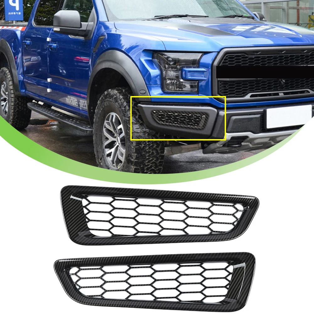 

Car Exterior Front Bumper Decorate Cover Trim Decal for Ford F150 F-150 Raptor 2015-2020 Accessories ABS Carbon Fiber Red Chrome