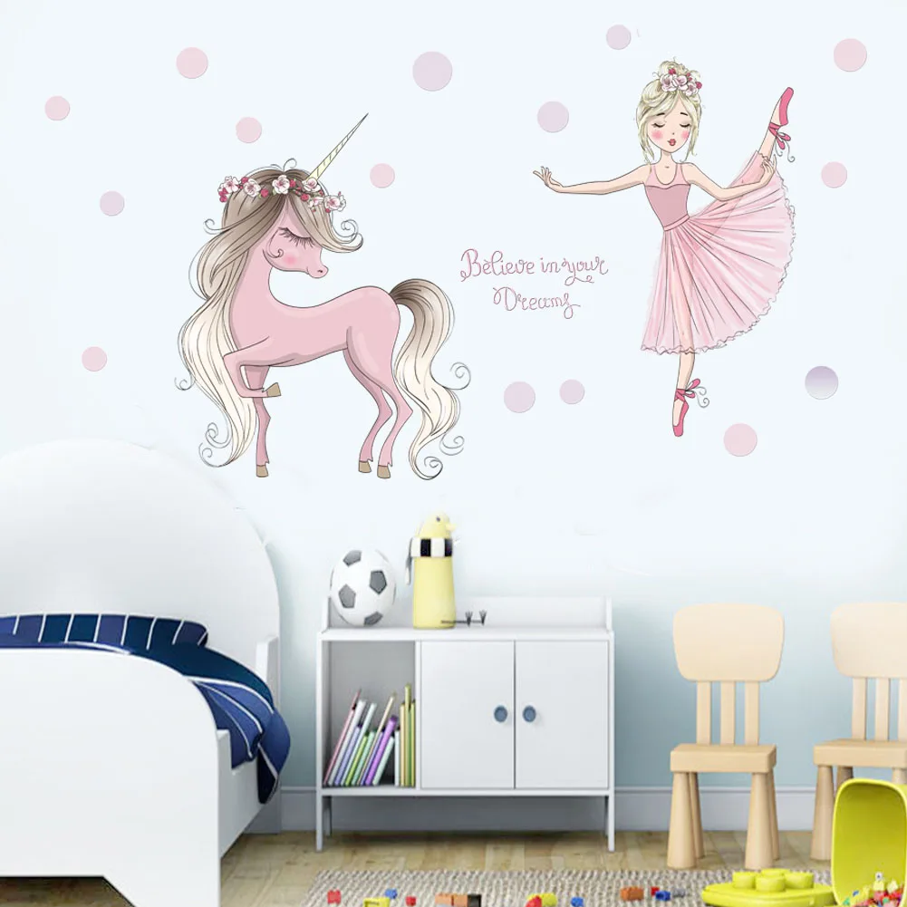 Ballet Princess Little pony Wall Stickers For Kids Room mural Fairy tale Cartoon decals DIY Decor Girl's Room Decoration gift