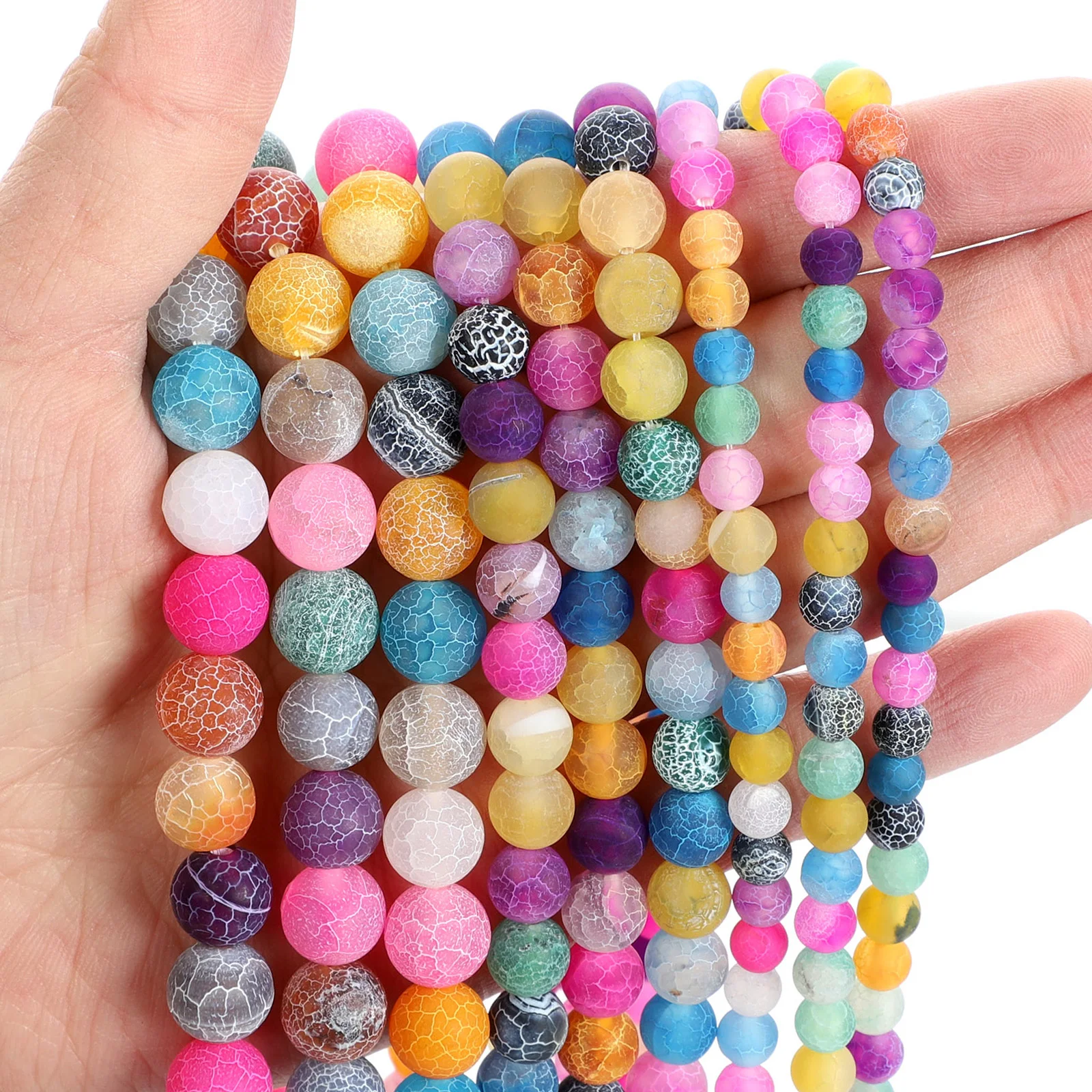 Бусины из натурального камня разные цвета агат с трещинами круглые бусины