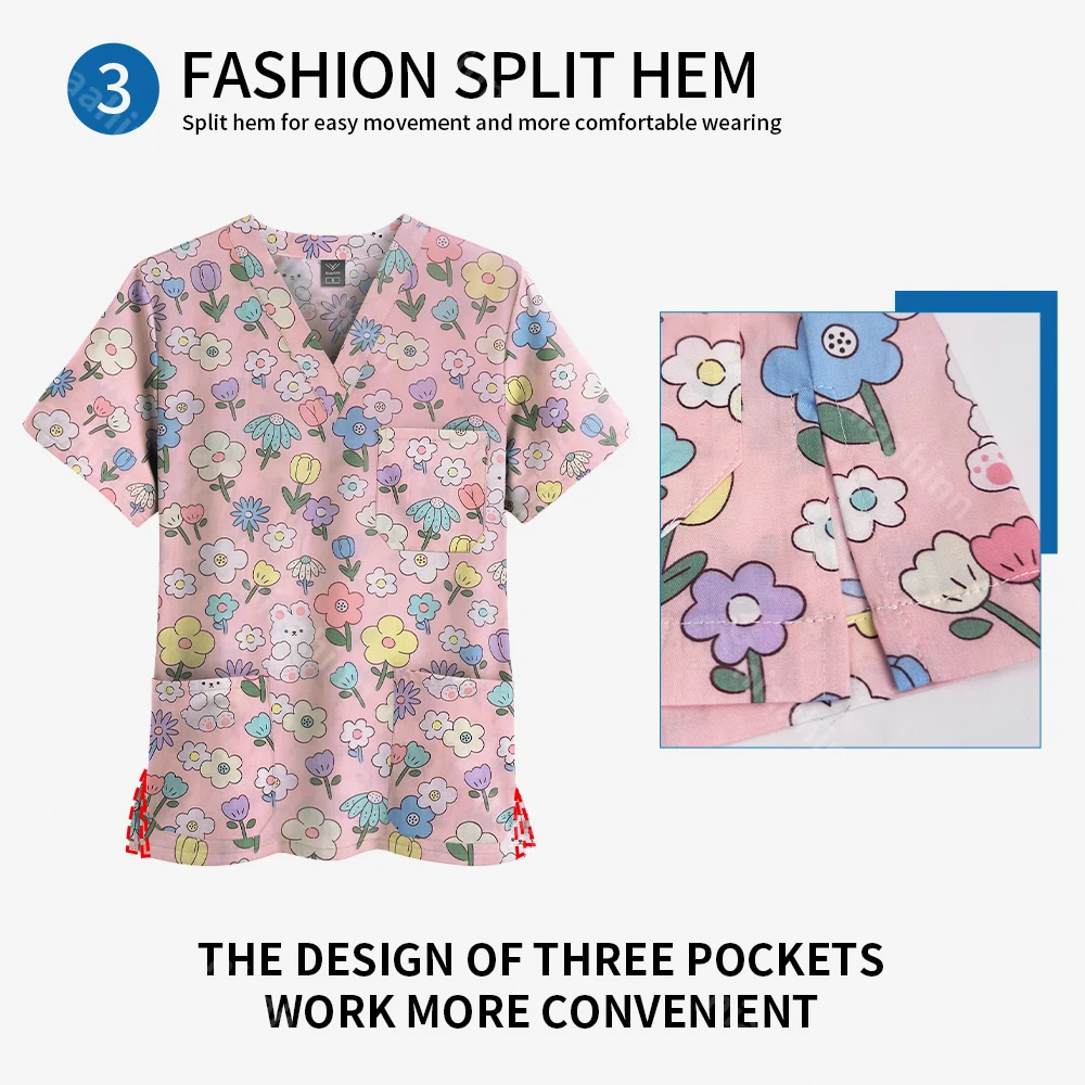 Блузка для медсестры и врача с цветочным принтом больничная хирургическая форма