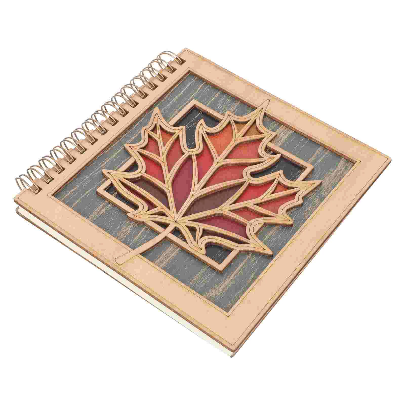 

Spiral Journal Marple Leaf Carved Wooden Hardcover Notebook Coil Writing Journal for Perfect Travel Work Notebook Gift Orange