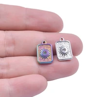 5pcslot rainbow silver color hammer rectangle square sun flower sunflower pattern charm stainless steel pendant for diy jewelry