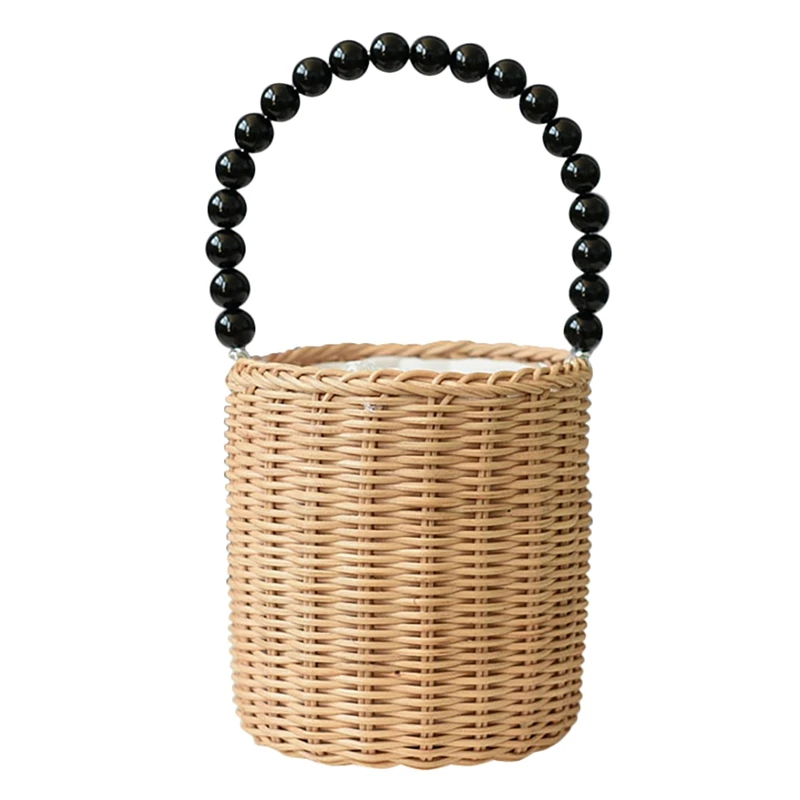 

Flower Girl Woven Flower Basket Pearl Handle For Vintage Rustic Wedding Ceremony Decorative