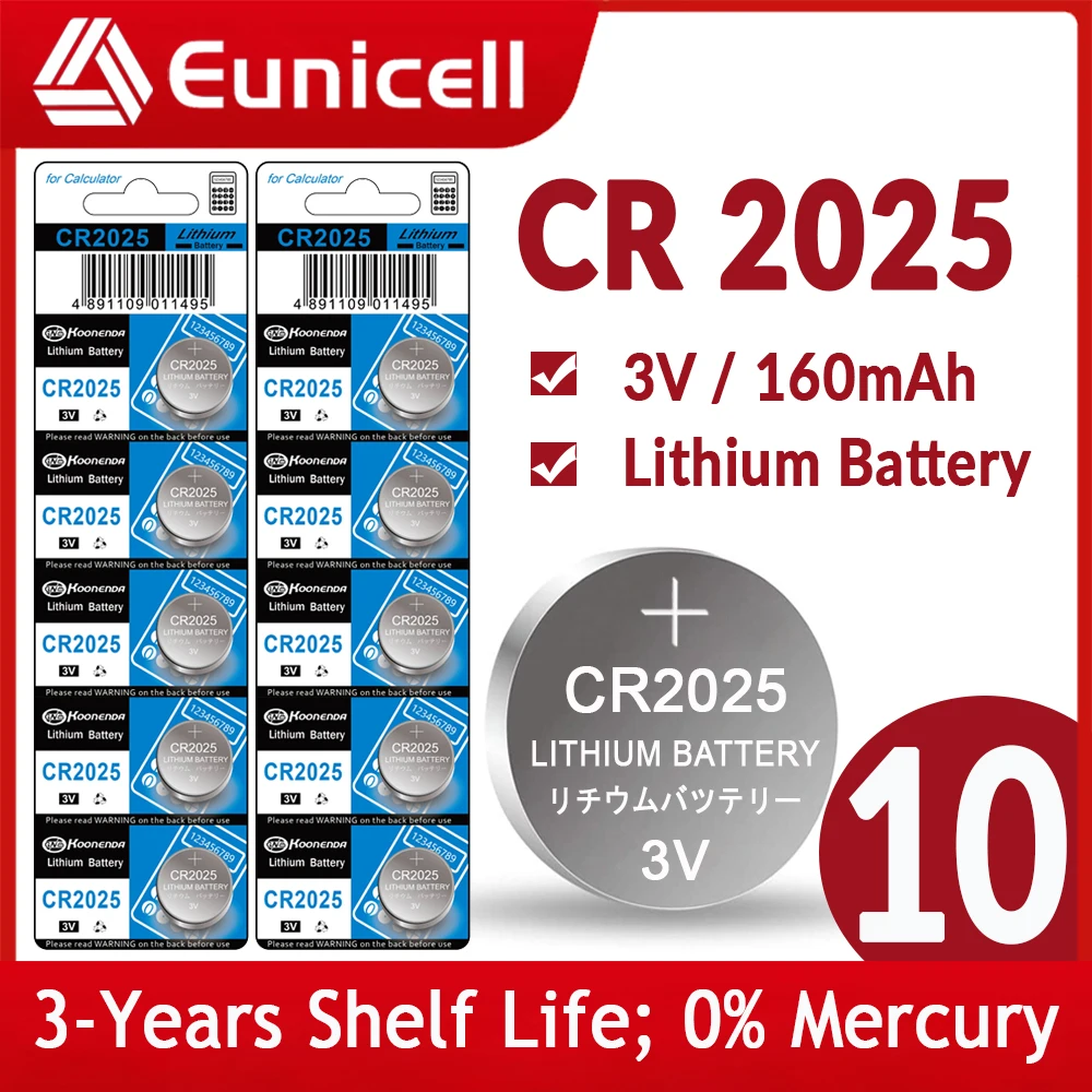 

10PCS 160mAh CR2025 Coin Cells Batteries 2025 DL2025 BR2025 LM2025 3V Lithium Button Battery For Watch Remote Control Calculator
