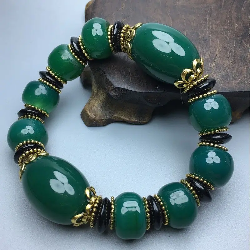 

Tibetan Natural Old Agate Beads Bracelet Chalcedony Modern Minimalist Bracelet Jewelry for Men and Women