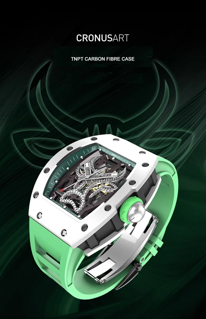 CRONUSART Мужские автоматические часы Роскошные механические наручные Tonneau Корпус из