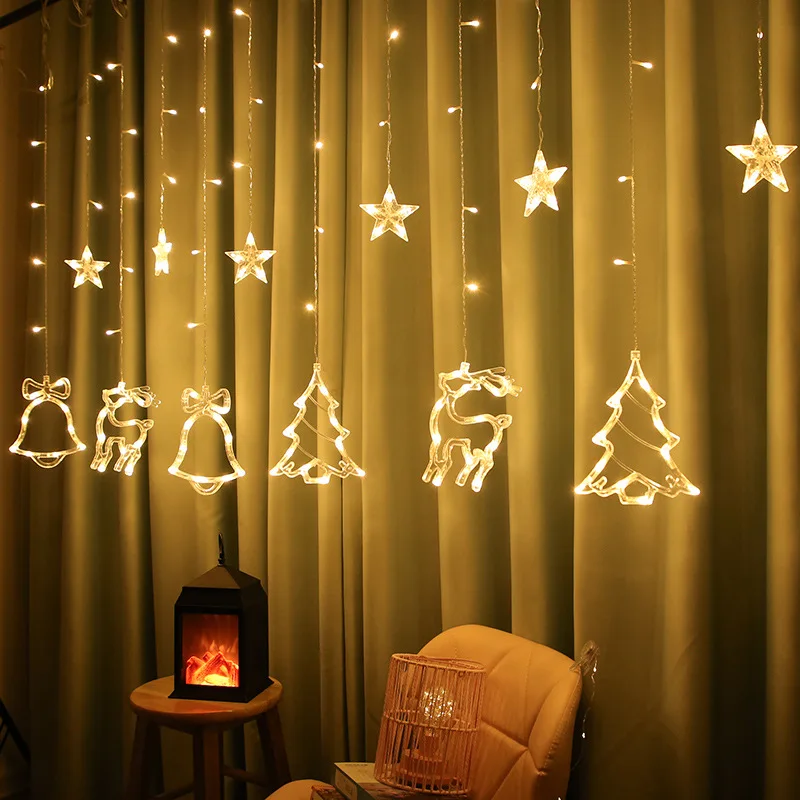 

Christmas Tree Elk Lamp String Lights Fairy Garland Navidad Curtain Room Decor Christmas Decoration for Home Outdoor Noel Natal