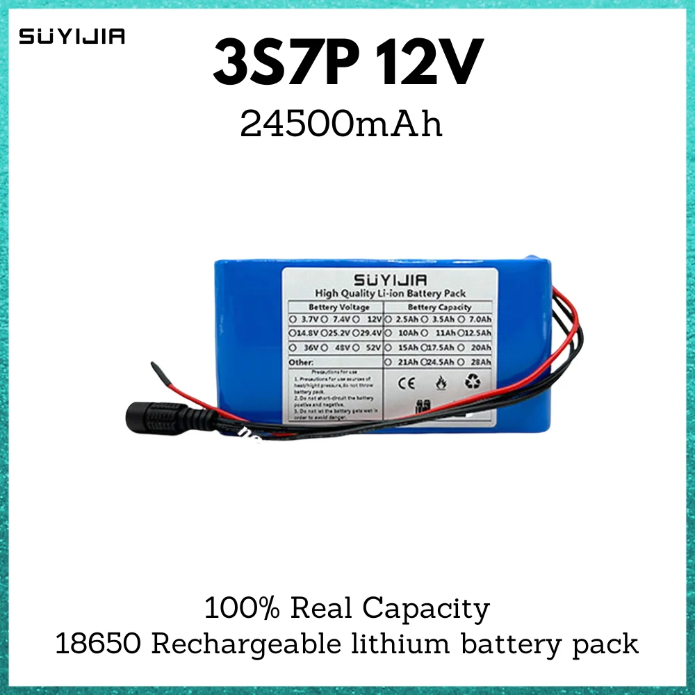 

18650 3S7P 12V 24500mah Lithium Batteries Pack Built-in Smart BMS for E-Bike Unicycle Scooter Wheel Chair with 12.6V 3A Charger