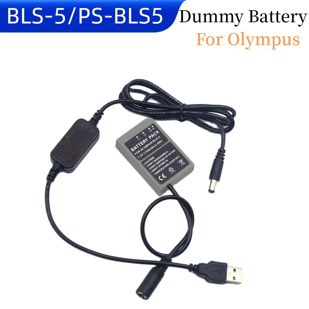 

DC Cable to USB+PS-BLS-5 BLS-5 Dummy Battery for Olympus PEN E-PL7 E-PL5 E-PM2 Stylus 1 1s OM-D E-M10 Mark II III Camera Coupler