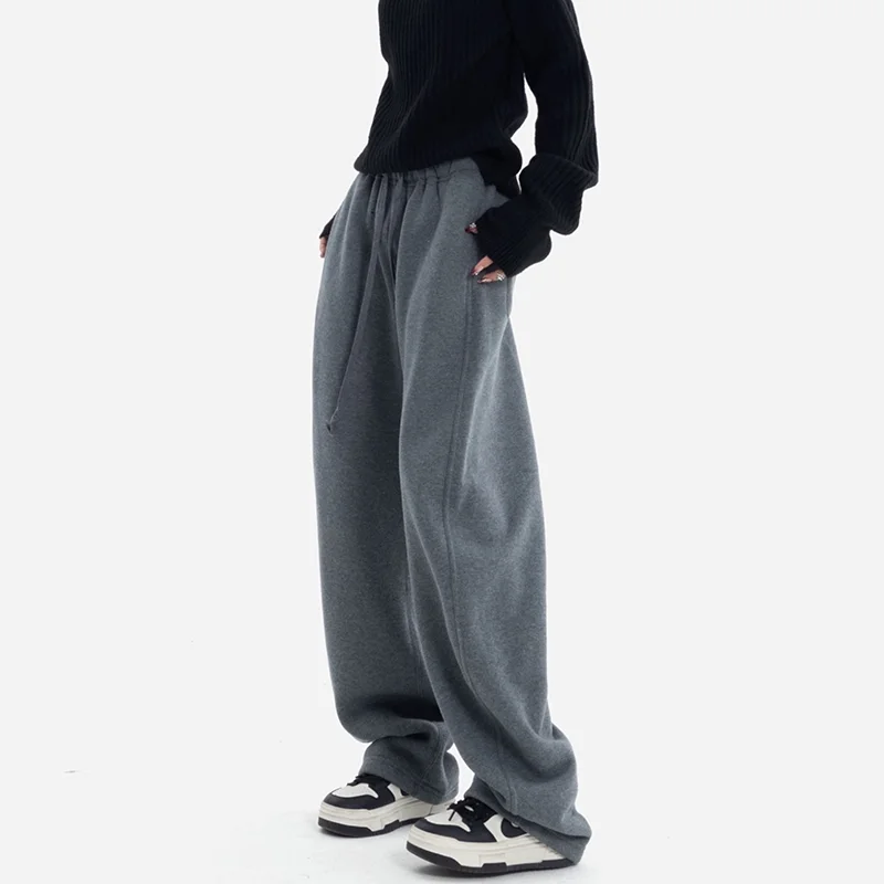 Spring and Autumn Gray Sweatpants Casual Pants Women's Retro Straight Loose Wide-Leg Pants Sports Pants Mop Pants