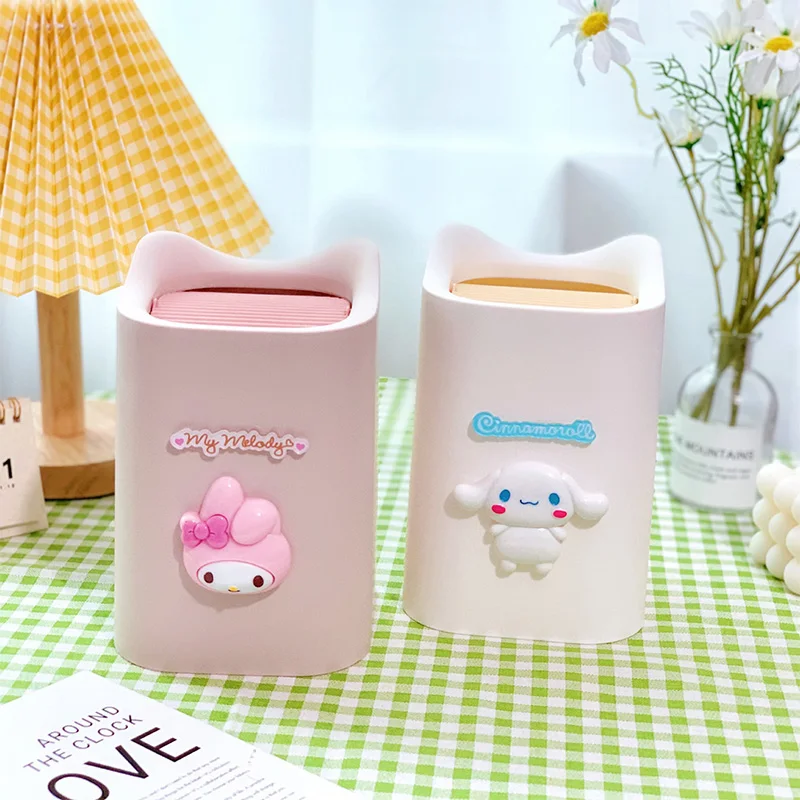 

Kawaii Sanrioed Cinnamoroll MyMelody Kuromi KT Cat Desktop Trash Can Shaker Scrap Basket Debris Storage Bucket Home Girl Gifts