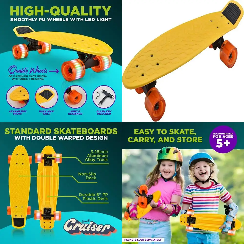 

PP High-Quality, Mini Yellow Cruiser Skateboard Perfect for Teenagers, Adults, and Skate Enthusiasts - Ideal for Amateurs & Pros
