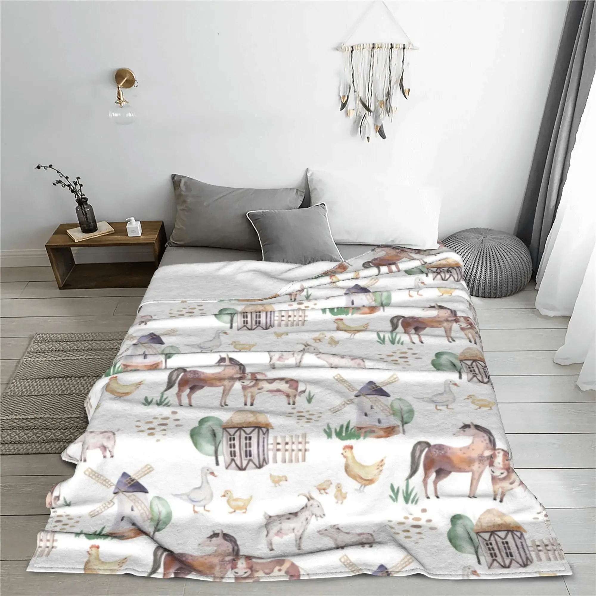 Милое одеяло с изображением сельскохозяйственных животных лошади гуся свиньи