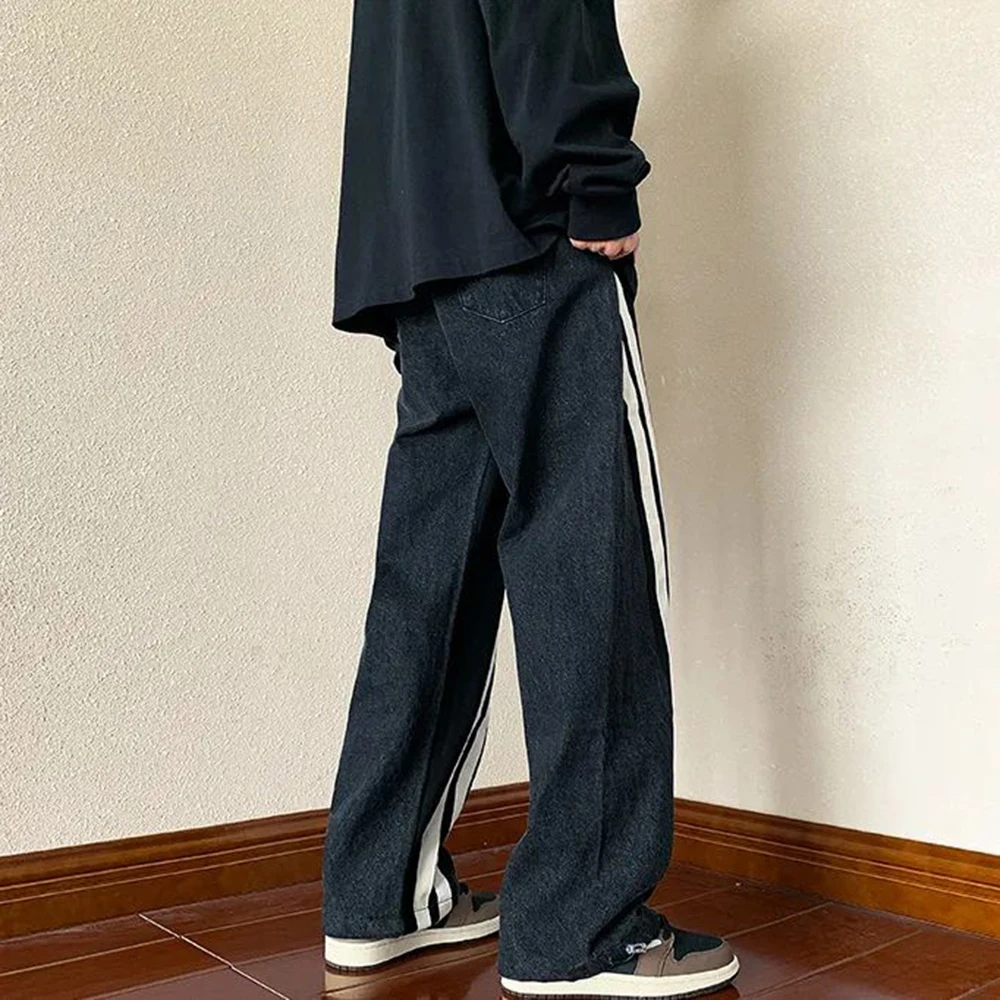 Men's Y2K Jeans Streetwear Tracksuits Drawstring Casual Pants Hip Hop Straight Denim Pants Unisex Tide Brand Fashion Trousers