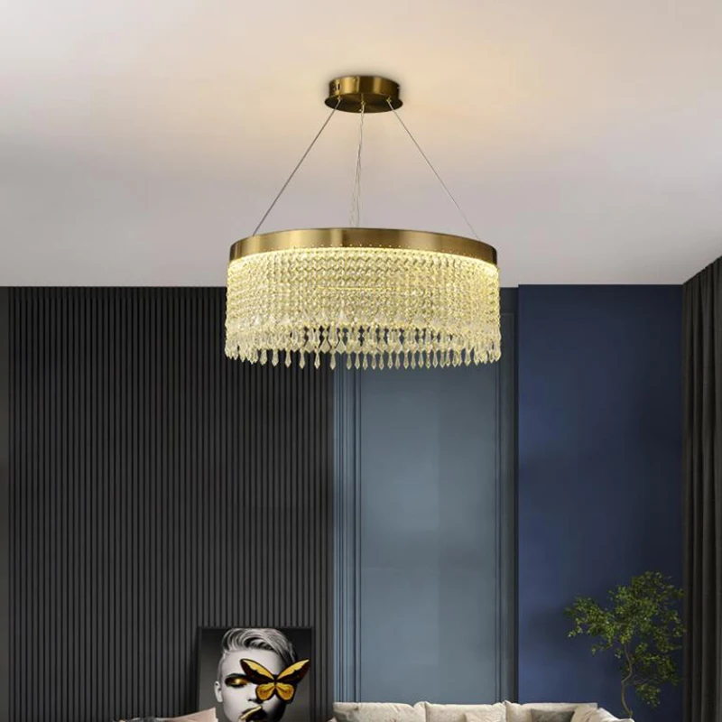 

Роскошная круглая светодиодная люстра в стиле постмодерн, роскошная комнатная лампа для столовой, гостиной, спальни, зала для виллы, кандел...