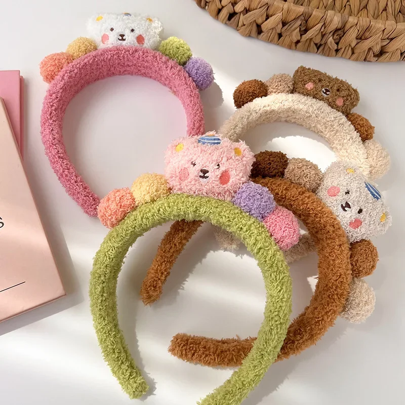 

New Cute Girl Simple Head Bands Colorful Fluffy Bear Face Hairball Hair Bands for Women Fashion Hair Accessories