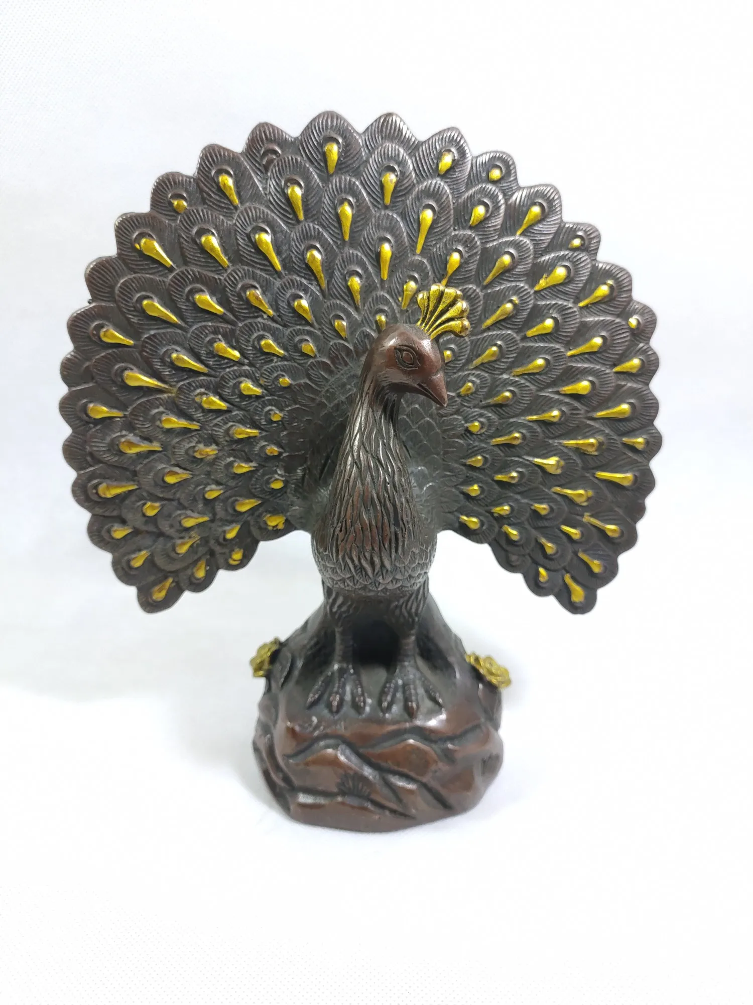

Exquisite Collection Chinese Pure Copper Gilt Peacock Statue Home Crafts Decoration Living Room Furniture Decorations