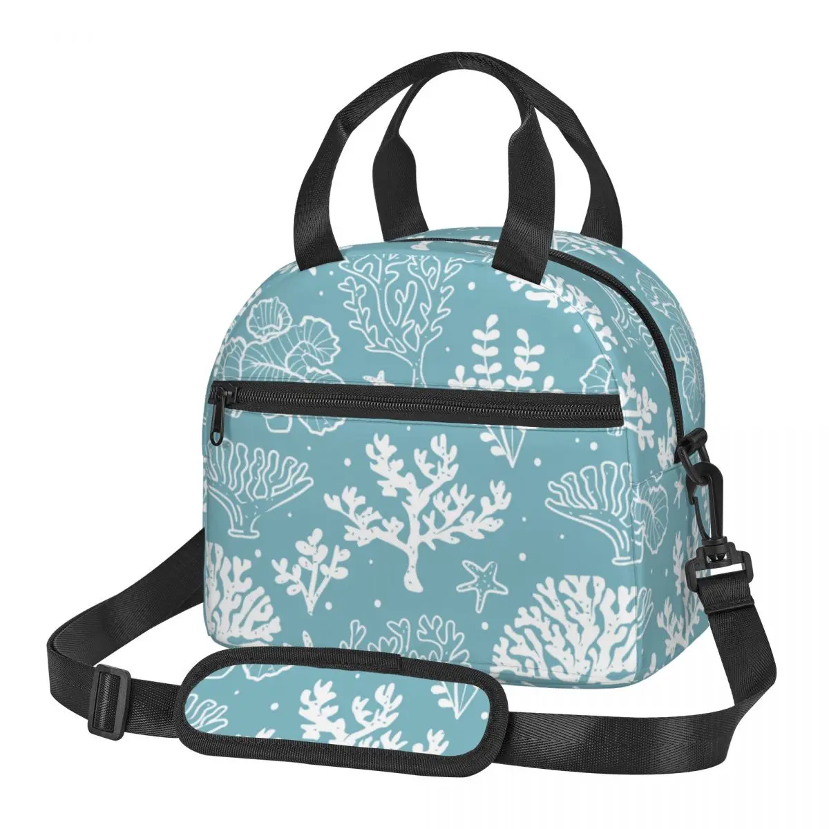 

Insulated lunch bag For Women Kids Blue Coral Print Cooler Bag Thermal bag Portable Lunch Box Ice Pack