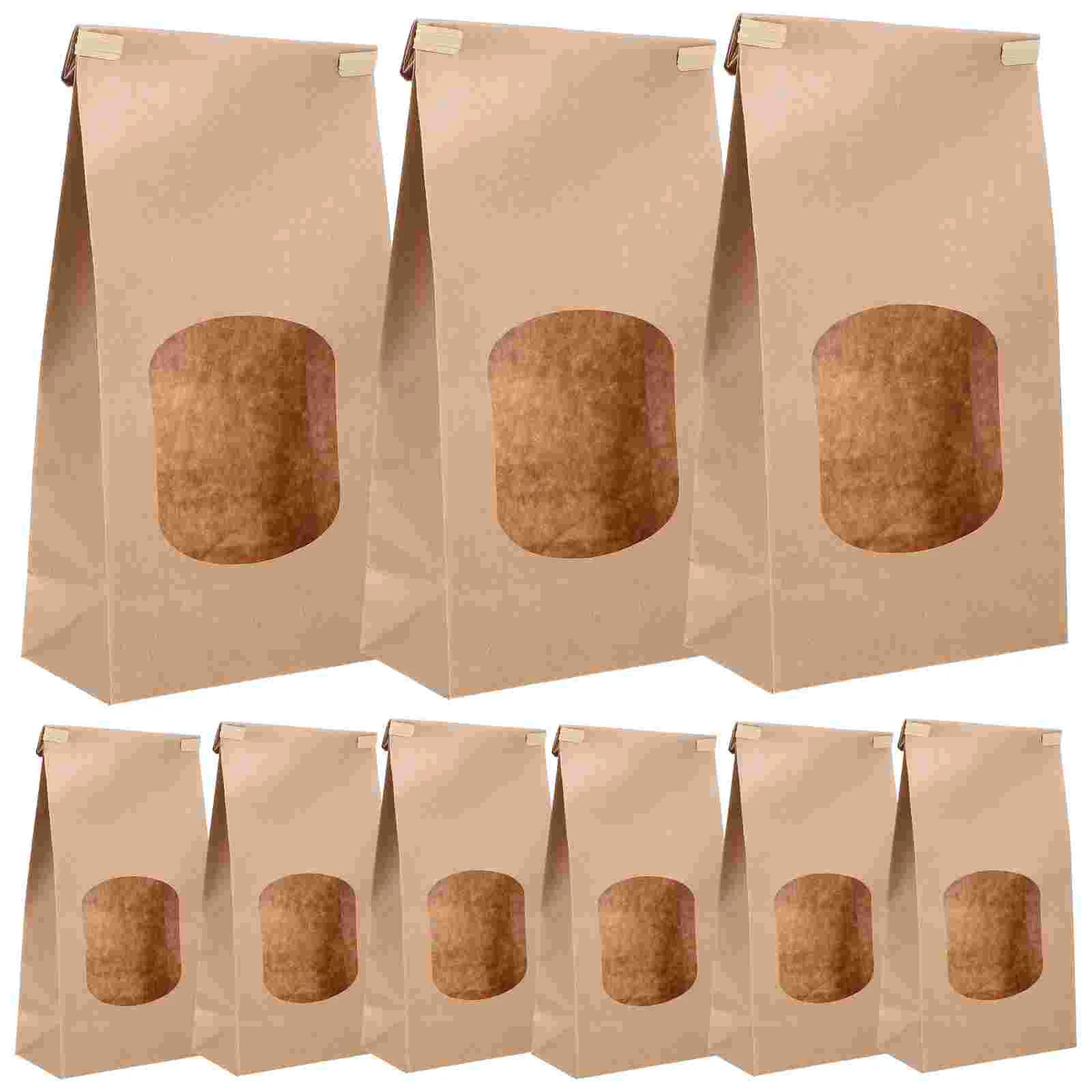 

50 Pcs Kraft Paper Bread Bags with Clear Window Portable Packing Baking Wrapping Pouches