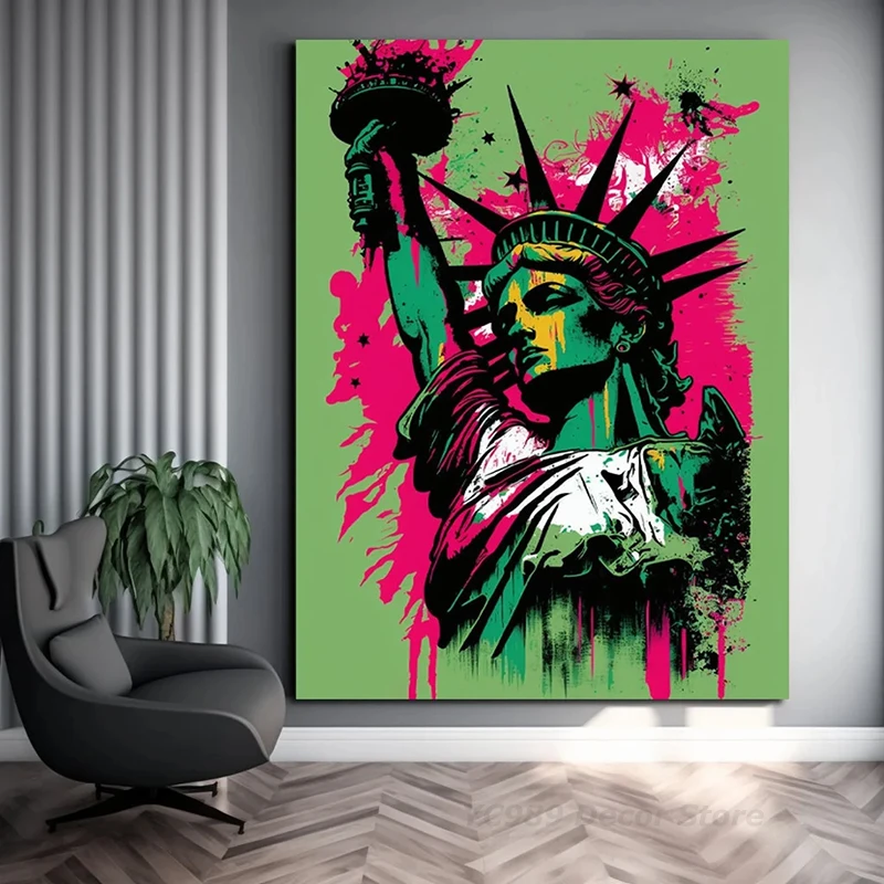 

Banksy Art Statue of Liberty Graffiti Wall Art Canvas Painting Abstract Posters Prints Wall Decor Pictures for Living Room Home