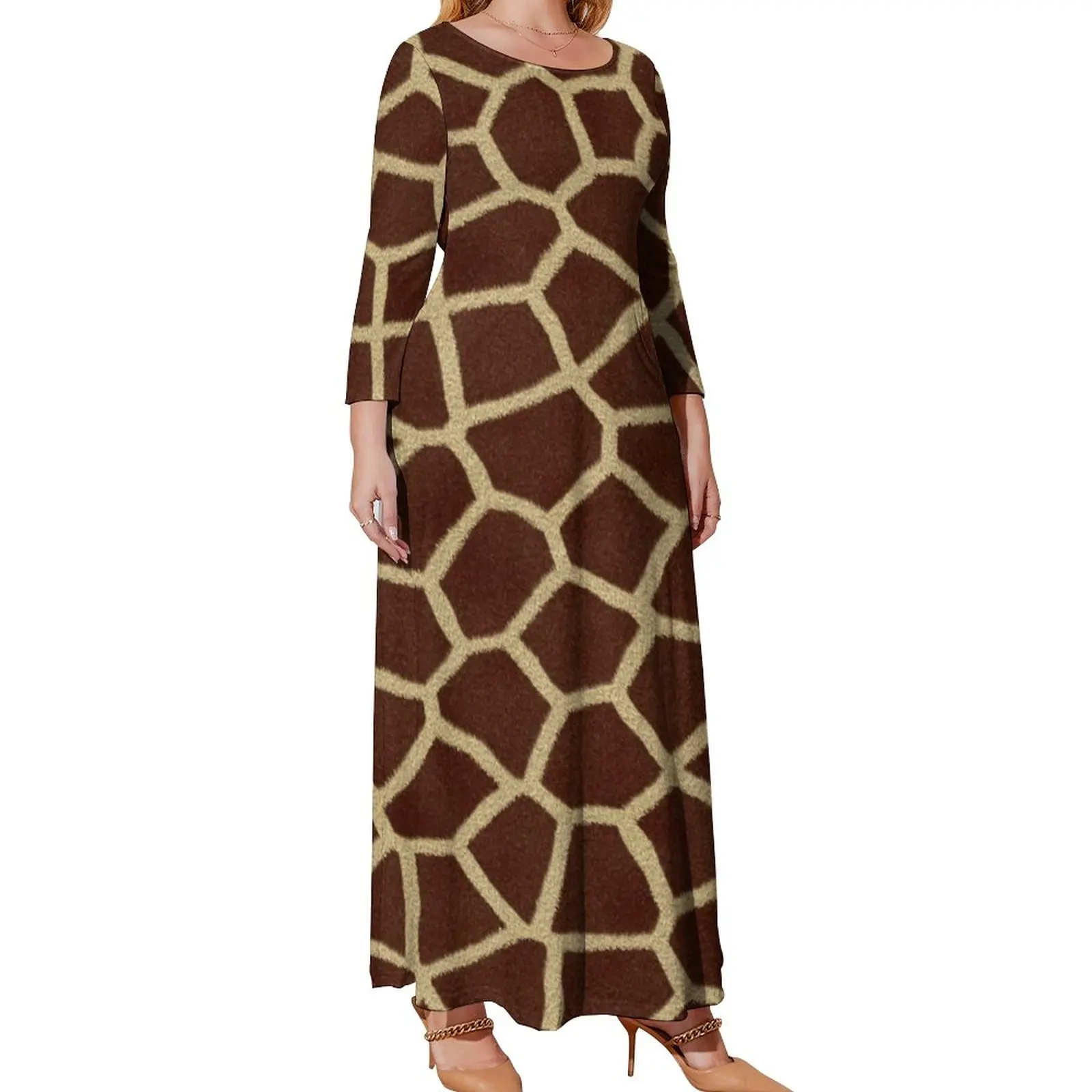 Brown Giraffe Dress Female Animal Print Elegant Maxi Dress Street Style Bohemia Long Dresses Graphic Vestidos Plus Size