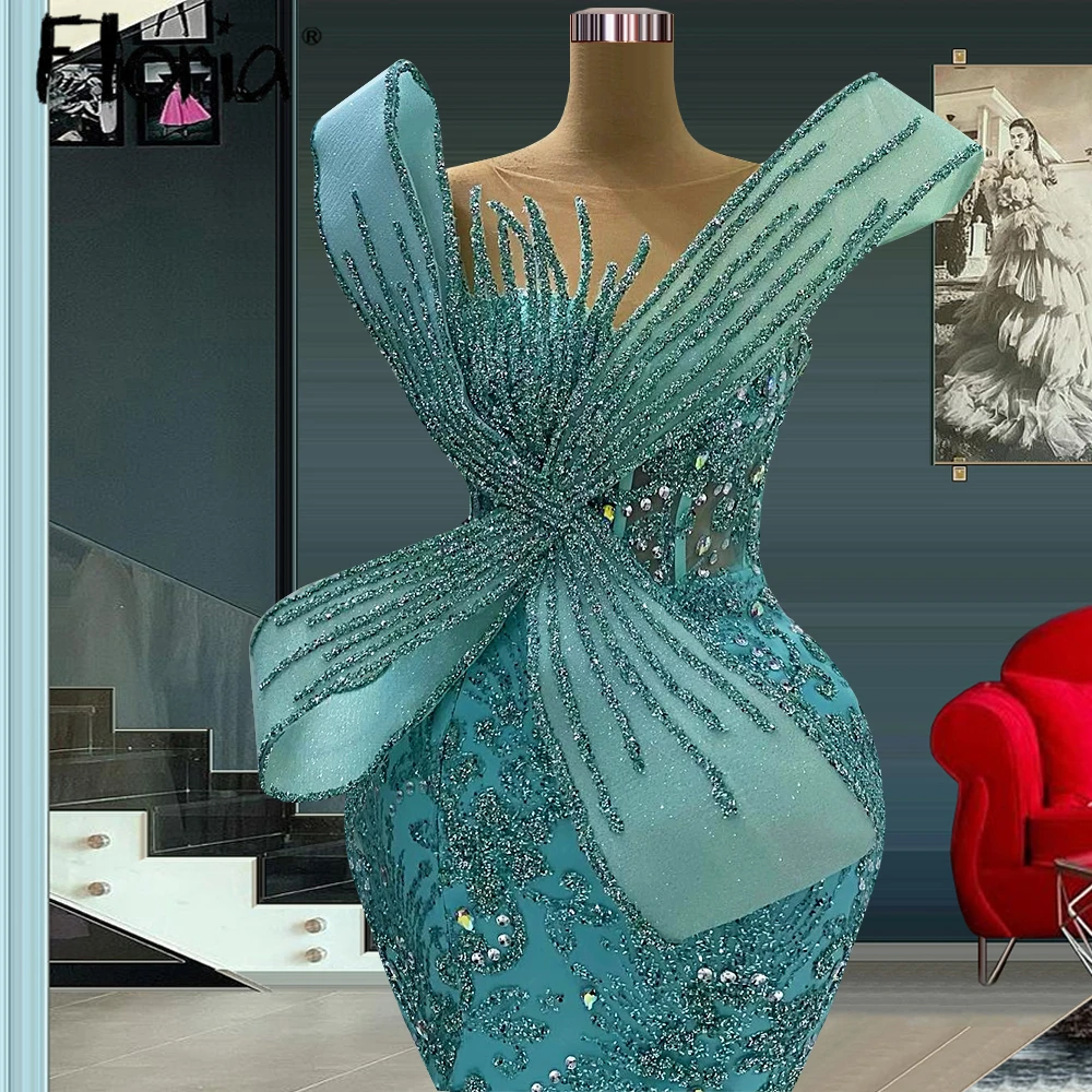 Роскошные бирюзовые вечерние платья Floria с высоким разрезом и вышивкой