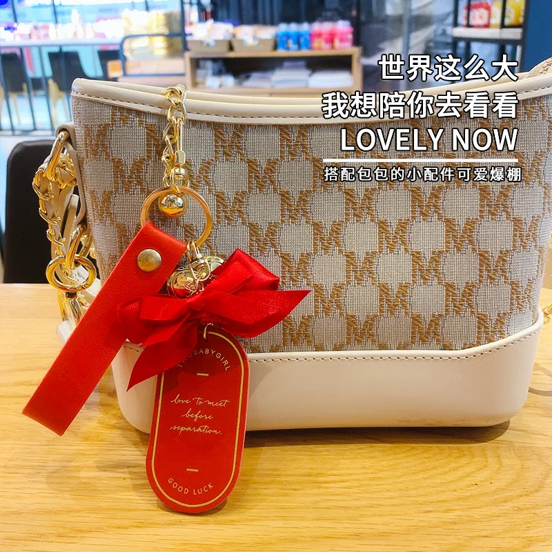 Симпатичный роскошный кожаный брелок с бантом модный бронзирующий