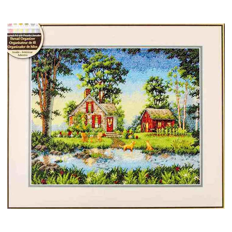 Золотая коллекция Amishop Набор для вышивки крестиком летний домик собака река лес