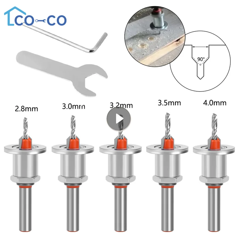 

Milling Cutter Adjustable Screw Drill Bit Shank HSS Countersink Woodworking Router Bit Set 2.8/3.0/3.2/3.5/4.0mm 8/10mm Hole