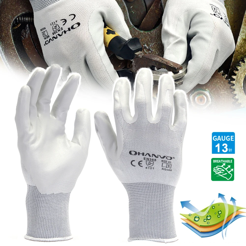 

1 Pairs PU Nitrile Safety Coating Work Gloves Palm Coated Gloves Mechanic Working Gloves have CE Certificated working gloves