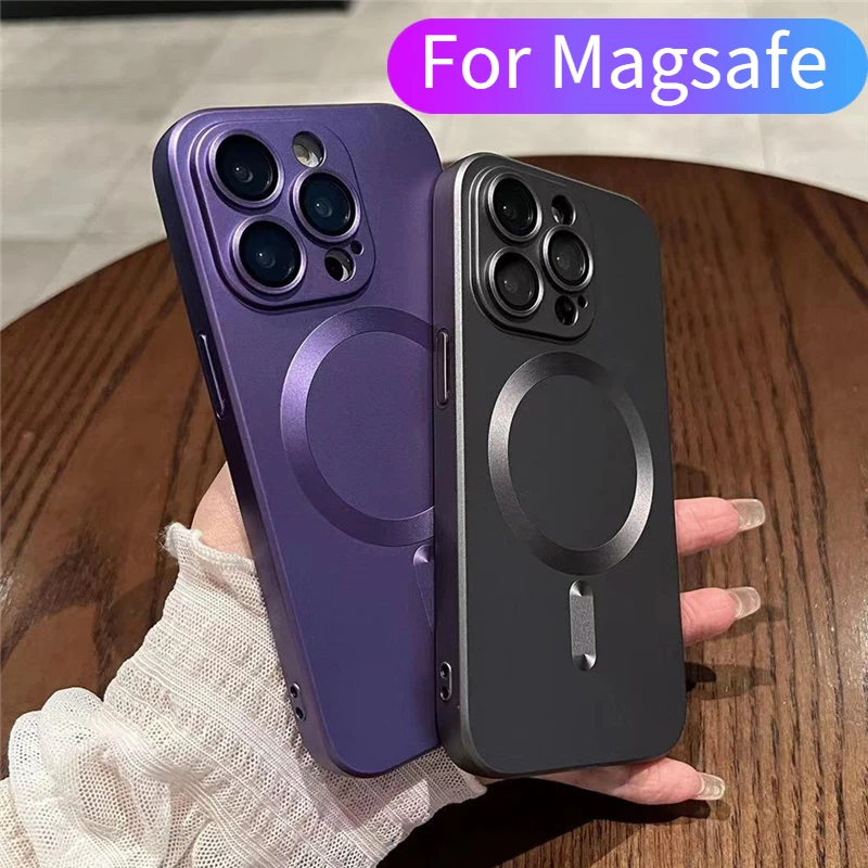 

Роскошный Черный Матовый Магнитный чехол для телефона Magsafe для IPhone 14 13 12 11 Pro Max, мягкий силиконовый защитный чехол для объектива, мужской чех...