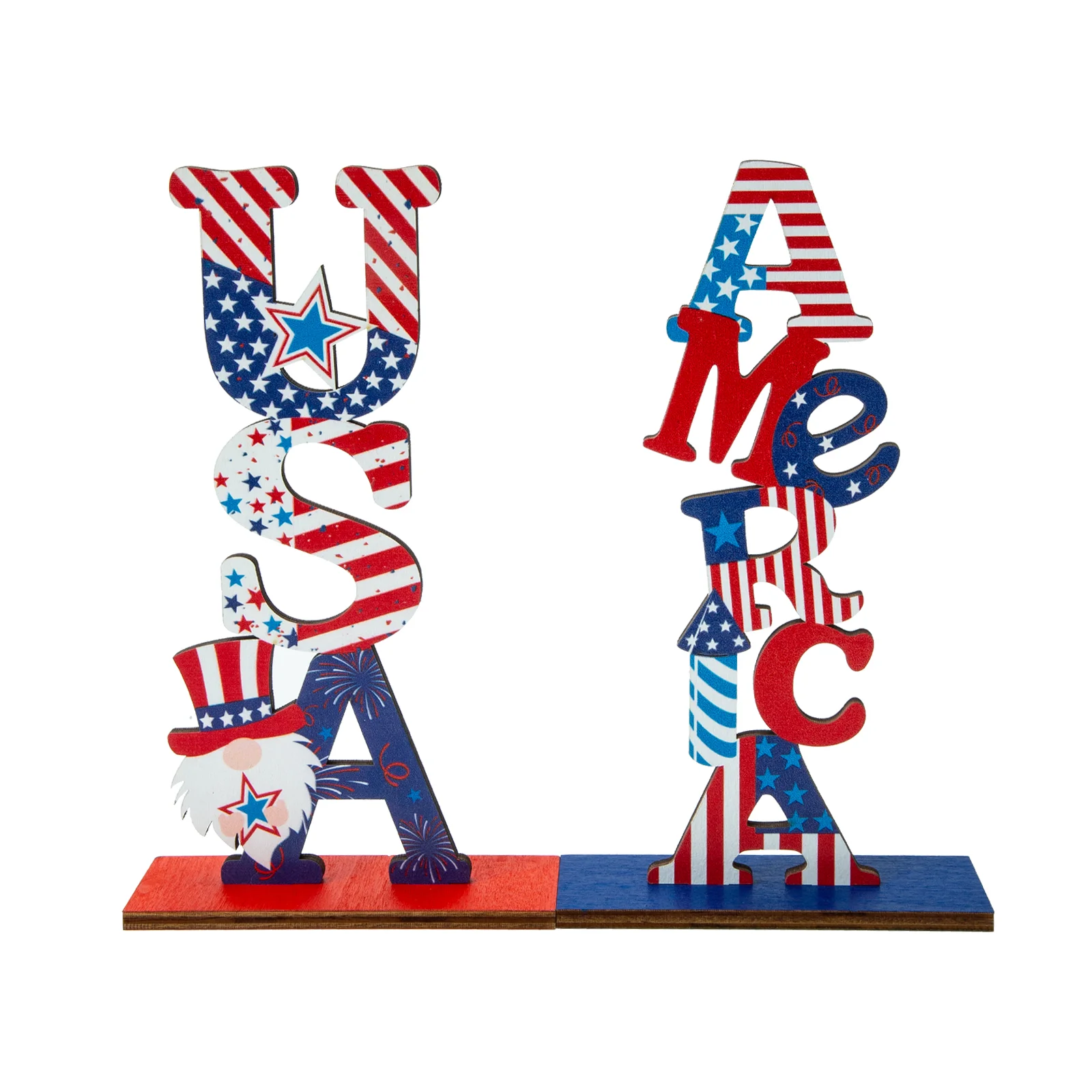 

2 Pcs Independence Day Ornament Decor American USA Letter Wooden Adornment 4th July Decoration Home The Sign