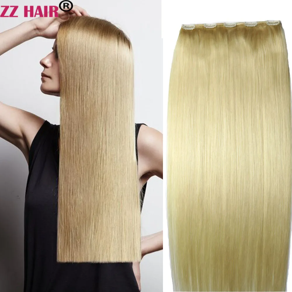 ZZHAIR 100% бразильские человеческие волосы для улучшения 16-24 дюймов прямые на клипсе