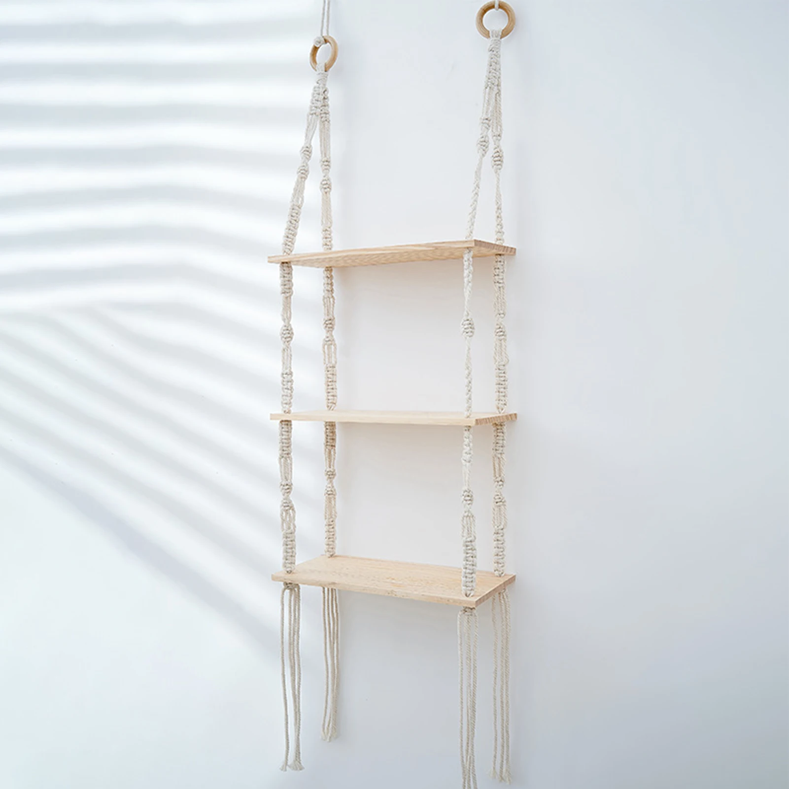 

3 Tier Rope Wall Hangings Shelf Woven Rope Bohemian Shelves Boho Cotton Rope Rack Tapestry Rack Wall Hangings for Plant Hanger