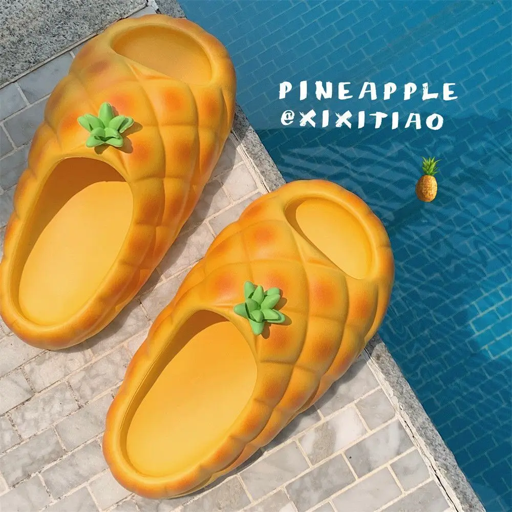 novelty fruit slippers women's summer beach shoes big size 43 44 45 woman thick sole cloud slippers unisex funny pineapple clogs