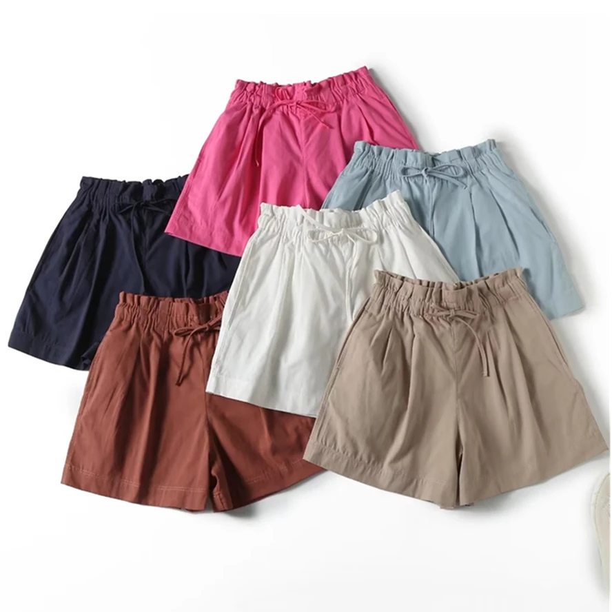 Jenny&Dave Japanese Style Multicolor Ladies Causal Bermuda Women Fashion Solid Color Simple Commuter Elastic High Waist Shorts