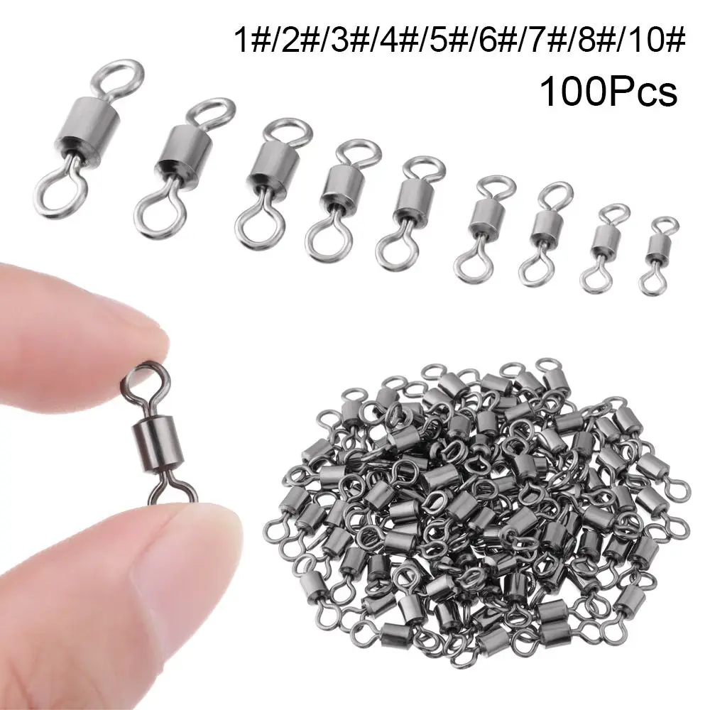 

100Pcs/lot High Strength Fishing Connector Swivels Bearing Solid Rings Rolling Bearing Barrel Fishing Hook Tackle Accessories