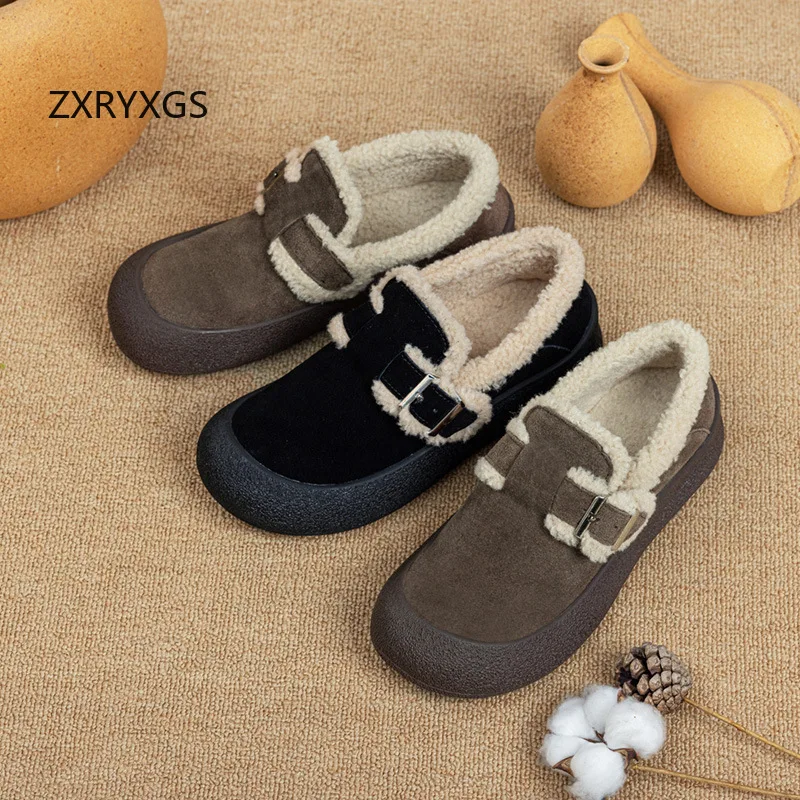 ZXRYXGS 2025: матовая обувь из воловьей кожи с бархатным хлопком. Зимние кроссовки на