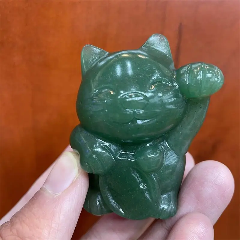 

1PC Natural Crystals Green Aventurine Lucky Cat Figurines Handmade Reiki Gem Animal Healing Home Decoration Gift