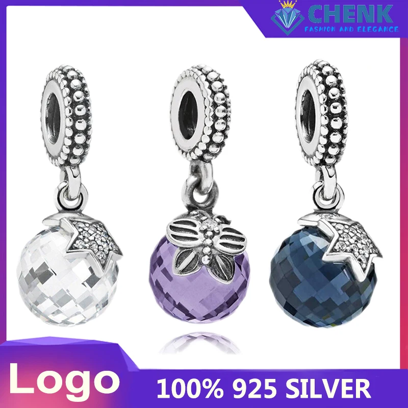 

B82 Sterling Silver Crystal Blue White Purple Pendant Charm With Logo Suitable For Original Bracelet Morning Butterfly