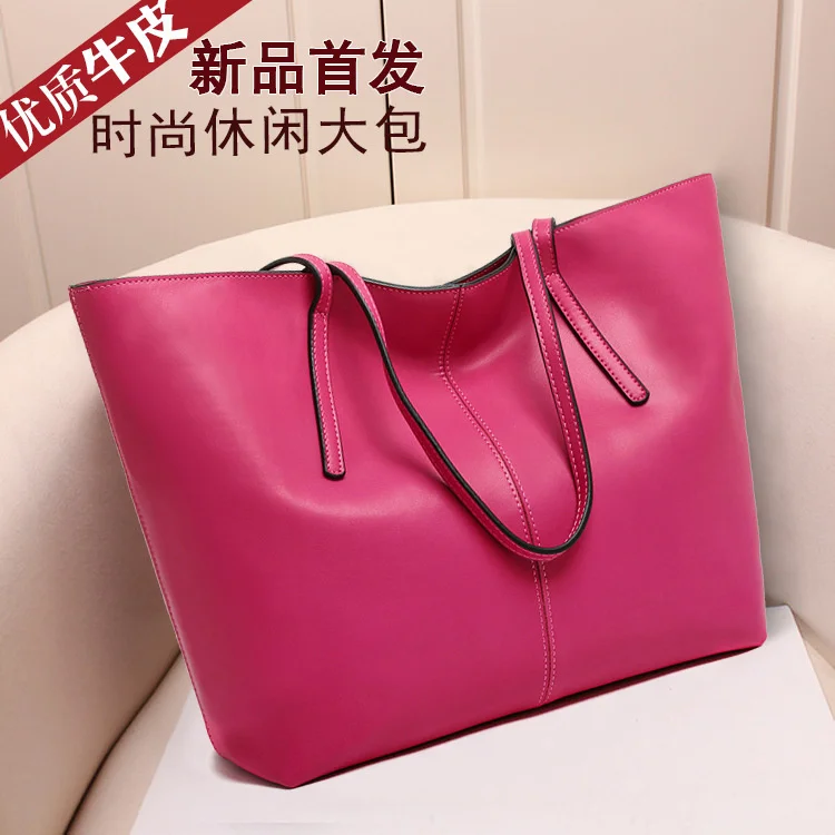Leather women's bag 2021 new fashion leisure one shoulder bag cowhide women's handbag large capacity Tote Bag