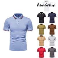2022 summre new solid color t shirt collar cuff striped stitching contrast color mens short sleeved polo shirt landuxiu
