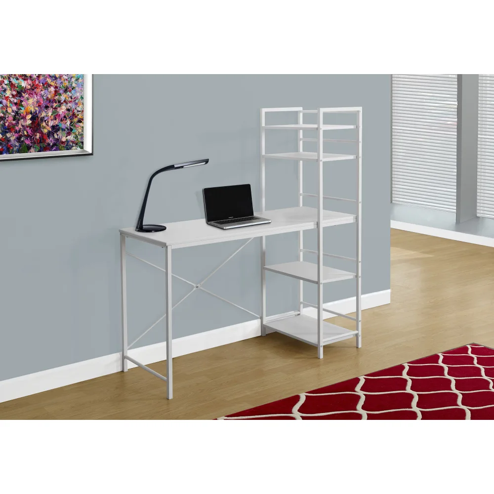 

Computer Desk, Home Office, Laptop, Storage Shelves, 48"L, Work, Metal, Laminate, White, Contemporary, Modern