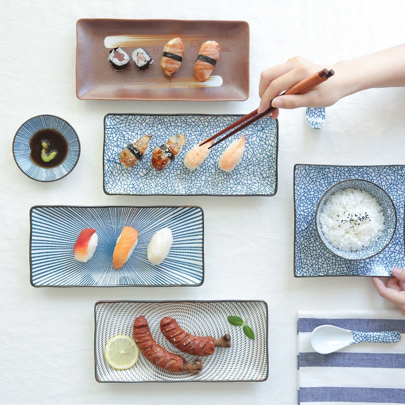 

Japanese Style Ceramic Rectangular Sushi Fish Dish Square Tempura Plate Sushi Plate Tablrware