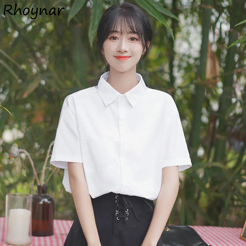 

White Shirts Women Summer Students Thin Short Sleeve Temperament Slim Office Young Ladies Leisure All-match Korean Style Elegant